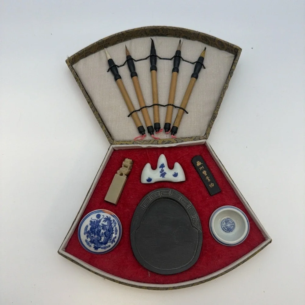 Vintage Chinese Calligraphy Set in Original Box Unused Estate